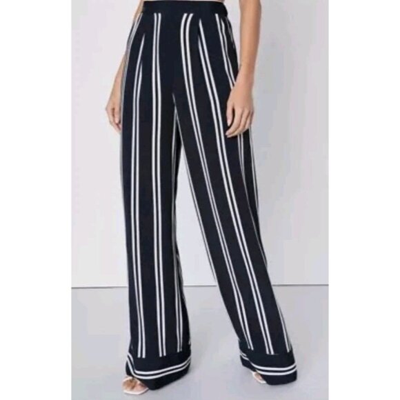 New Lulus Medium Wide Leg Retro Flowy Casual Vacation Striped Pants Pockets - Picture 1 of 11